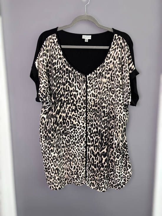Avenue Tops - Avenue Leopard Print Tunic Blouse Black Tan V Neck 14/16